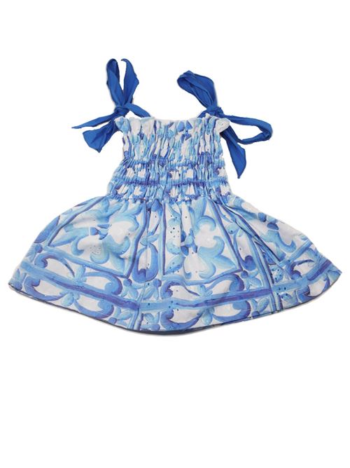 vestito da bambina con maioliche azzurre Linen Color Capri | ABITOMAIOLICHEBAMBINABLU